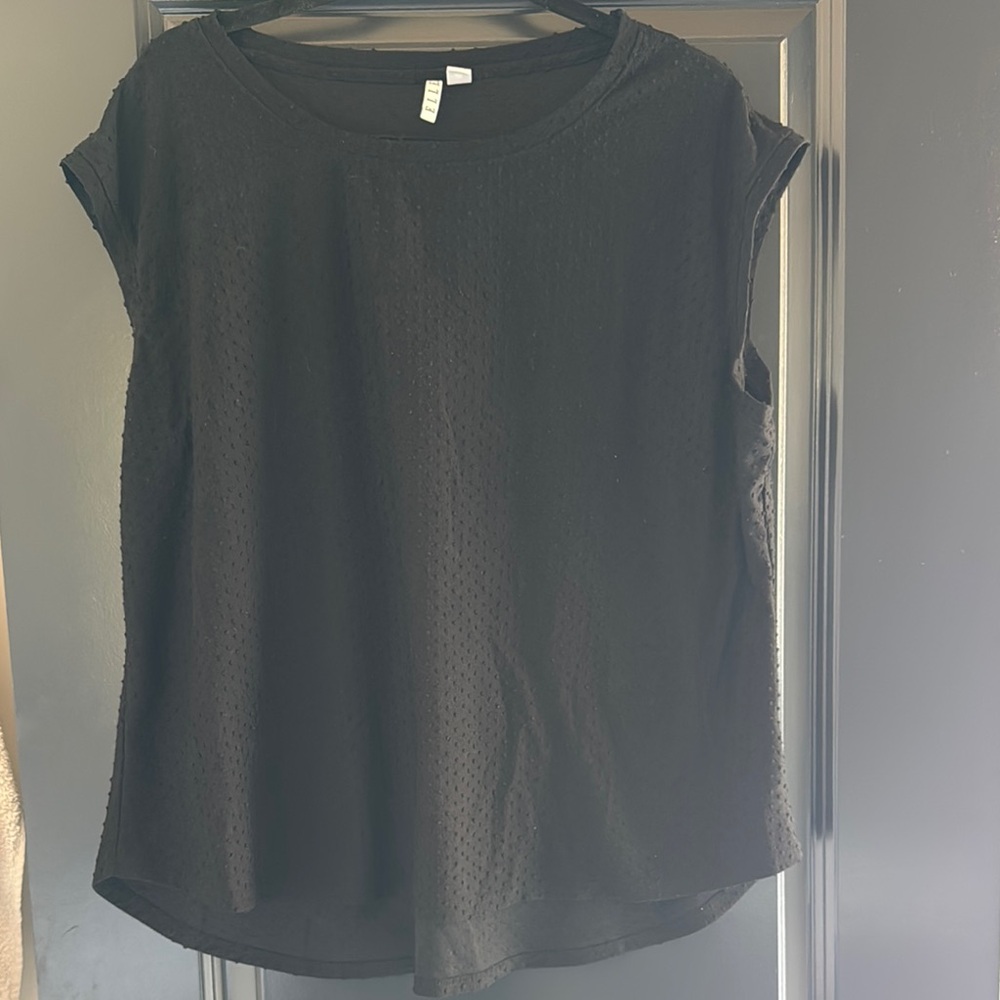 Black Blouse with Cap Sleeves and Rounded Neckline